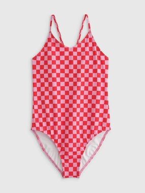 NWT QUINCE One-Piece Swimsuit Pink Check Kid Girl Size 10 7363